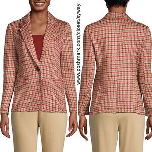New NWOT Lands End Blazer Houndstooth Plaid Sweater Fleece Sport Jacket Red